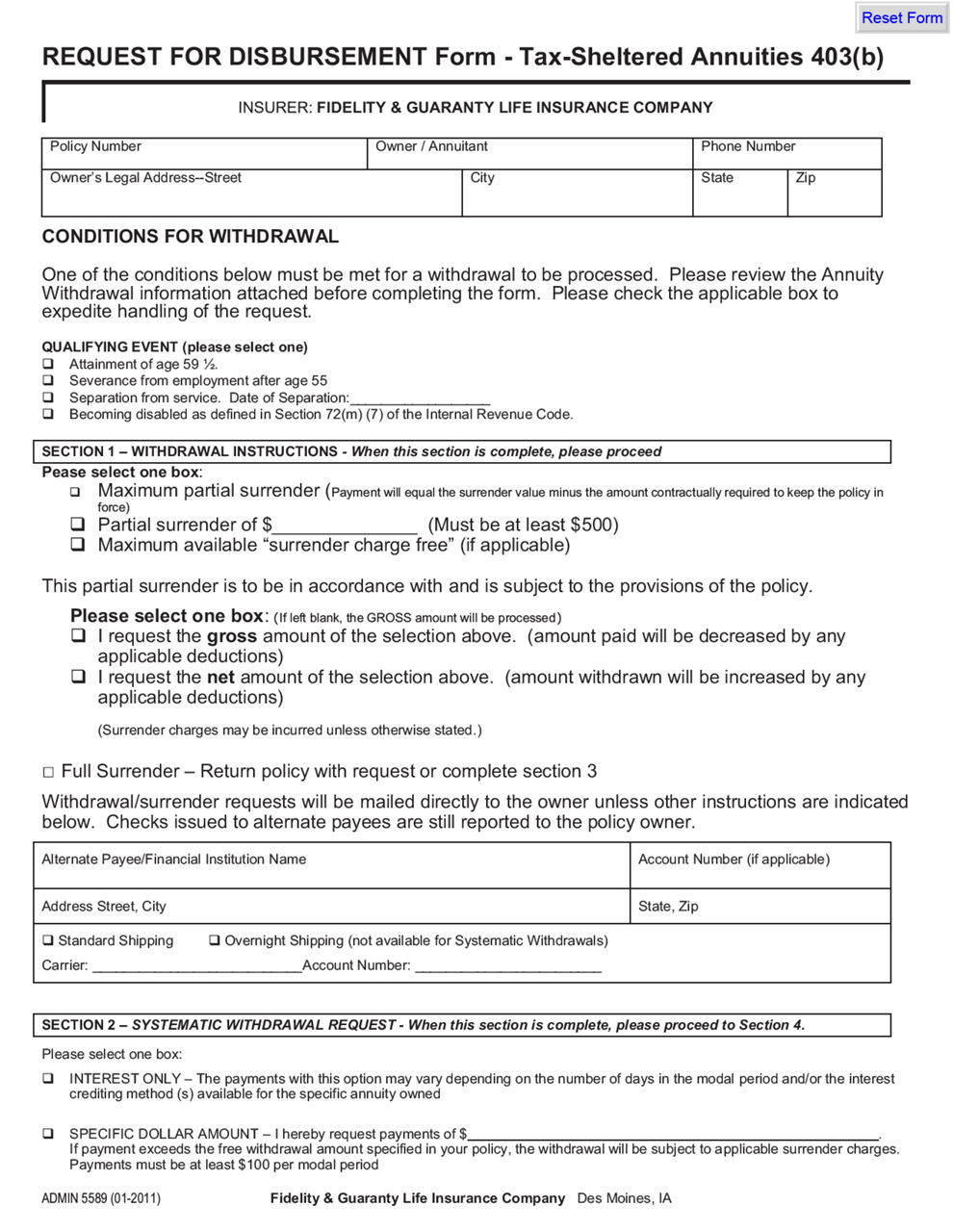 Withdraw From Tax-Sheltered 403(b) Contract | F&G